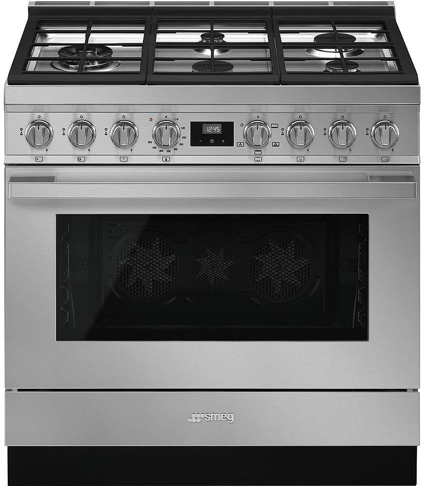 Smeg Portofino Pro-Style 36" Stainless Steel Slide-In Natural Gas Sealed Burner Range - Convection