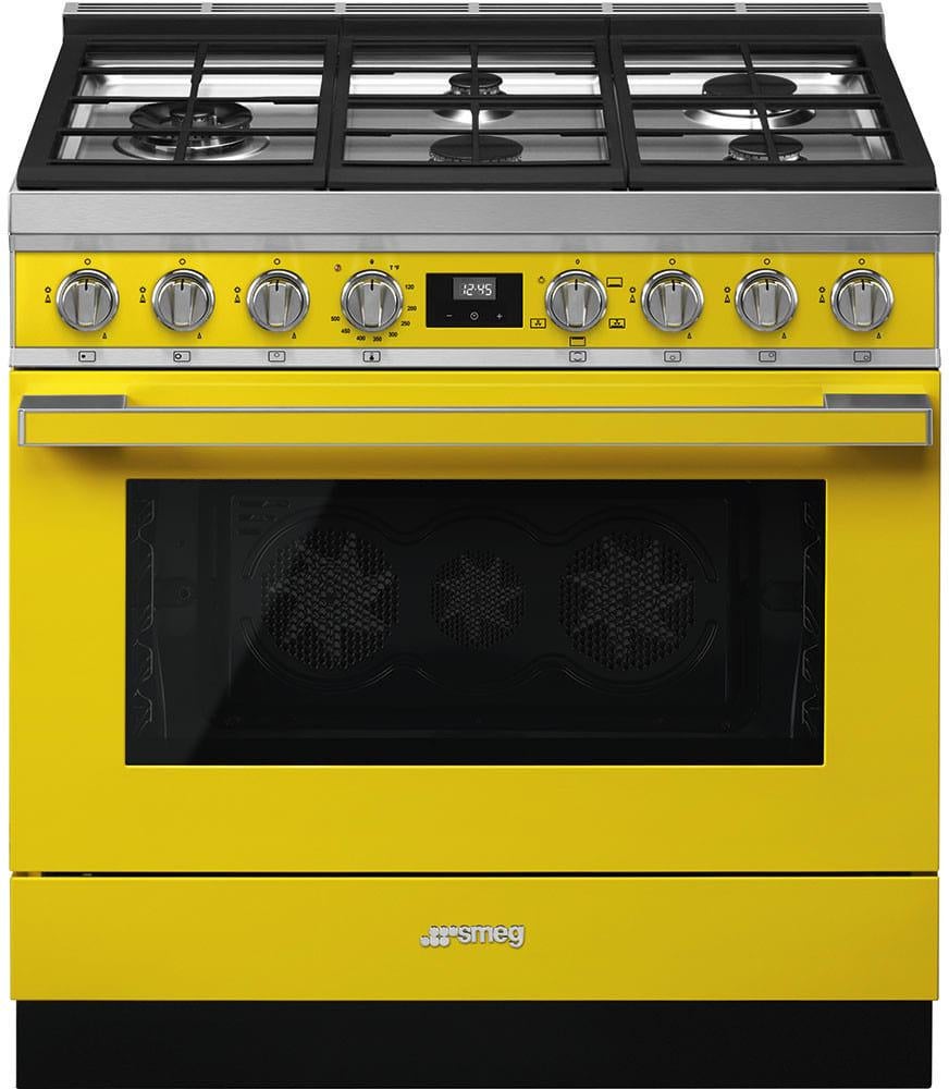 Smeg Portofino Pro-Style 36" Yellow Slide-In Natural Gas Sealed Burner Range - Convection