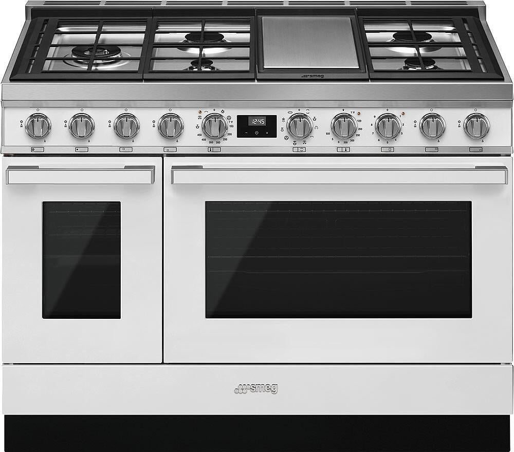 Smeg Portofino 48" Pro-Style White Natural Gas Sealed Burner Double Oven Range - Convection