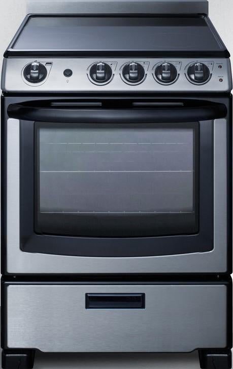 Summit White Pearl 24" Stainless Steel Front Control with Storage Drawer Slide-In Smoothtop Electric Range - ADA Compliant