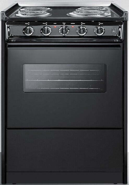 Summit 24" Black Slide-In Electric Coil Burner Range with Oven Light & Window - ADA Compliant