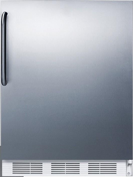 Summit 24" 5.1 cu.ft. Stainless Steel Freestanding Compact Refrigerator with Stainless Cabinet & Towel Bar Handle