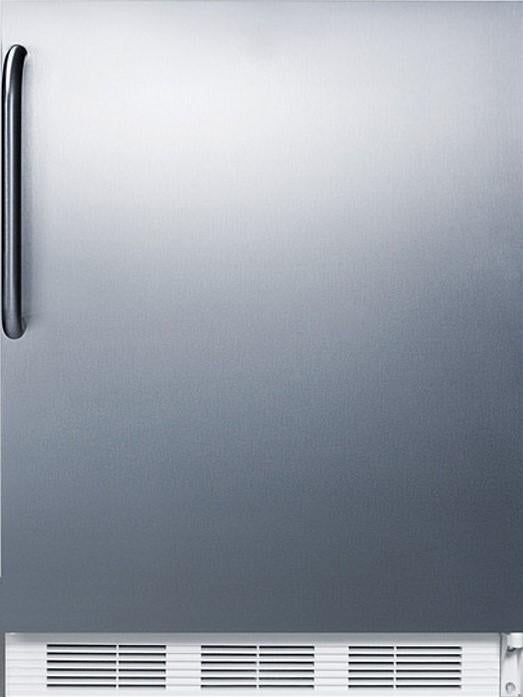 Summit 24" 5.1 cu.ft. Stainless Steel Freestanding Compact Refrigerator with White Cabinet & Towel Bar Handle