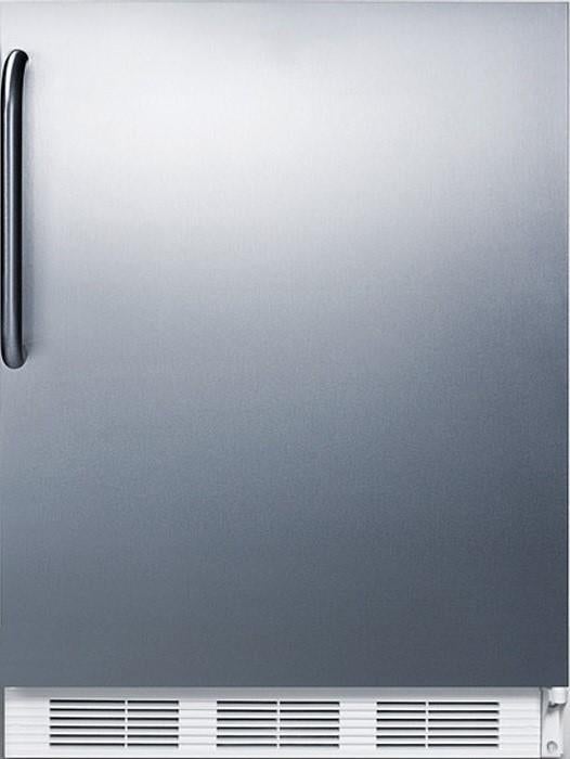 Summit 24" 5.1 cu.ft. Stainless Steel Freestanding Compact Refrigerator with White Cabinet & Towel Bar Handle - ADA Compliant