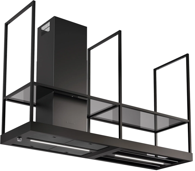 Faber 70 Inch Island Hood With 4 Glass Shelves: Tshis70bk600