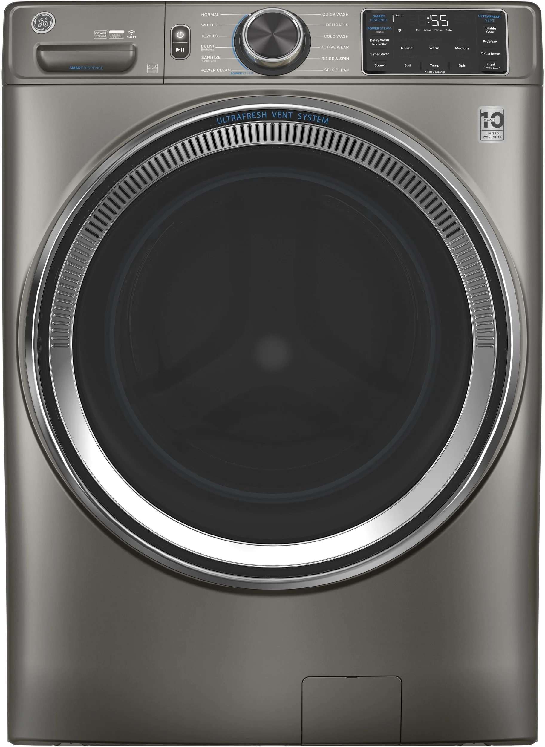 GE 4.8 cu.ft. Satin Nickel Electric Front Load Washer - Energy Star