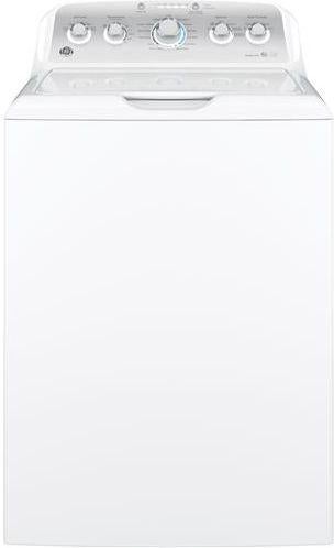 GE GTW490ACJWS 27 Inch Top-Load Washer White On White With Silver Backsplash