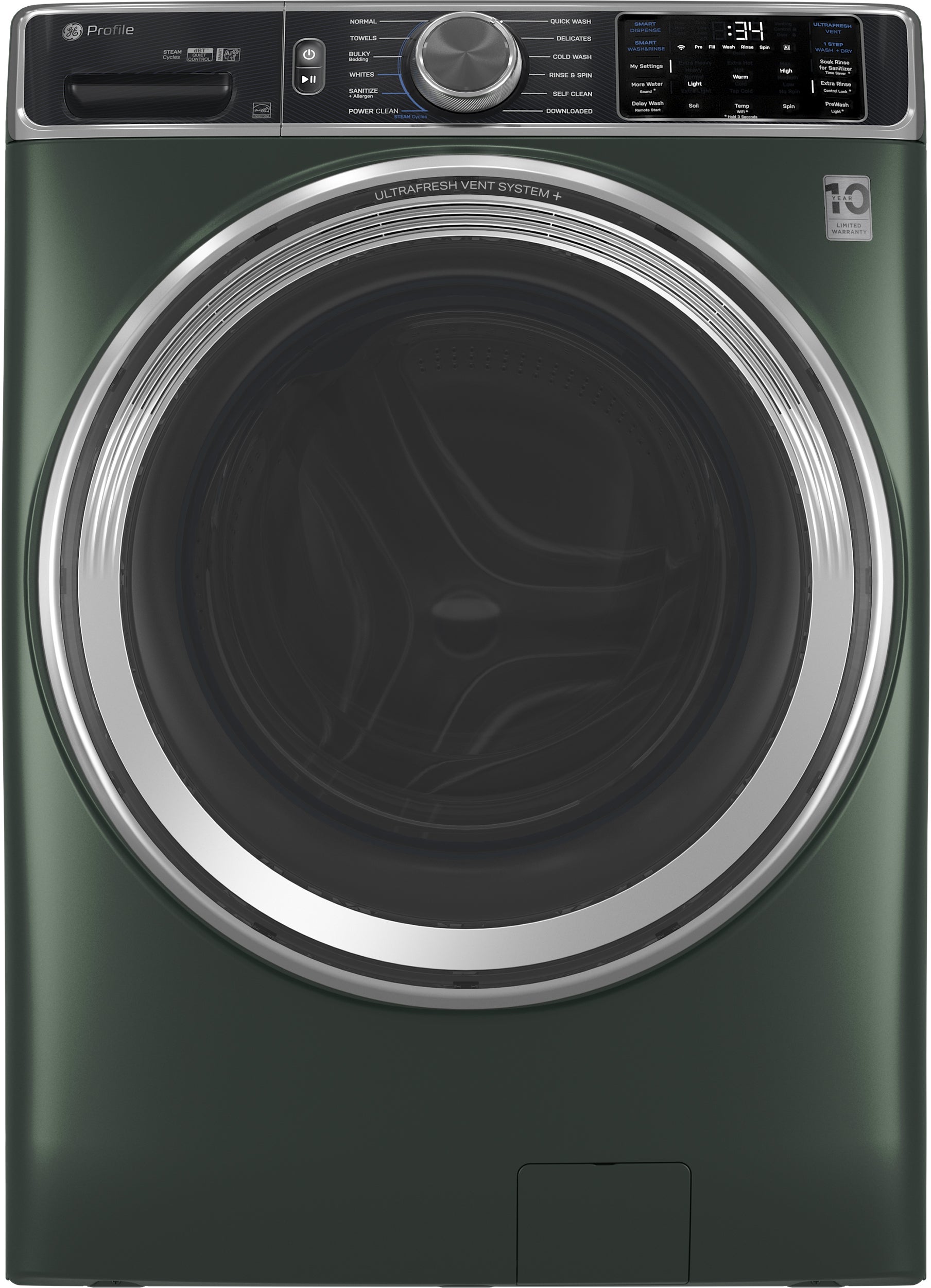 GE 28 Inch Smart Front Load Washer with 5.50 cu ft Capacity, Ultra Fresh Vent System, Microban Antimicrobial Technology, Smart Wash & Rinse, Adaptive Smart Dispense?, 1 Step Wash and Dry and Energy Star Certified: Green