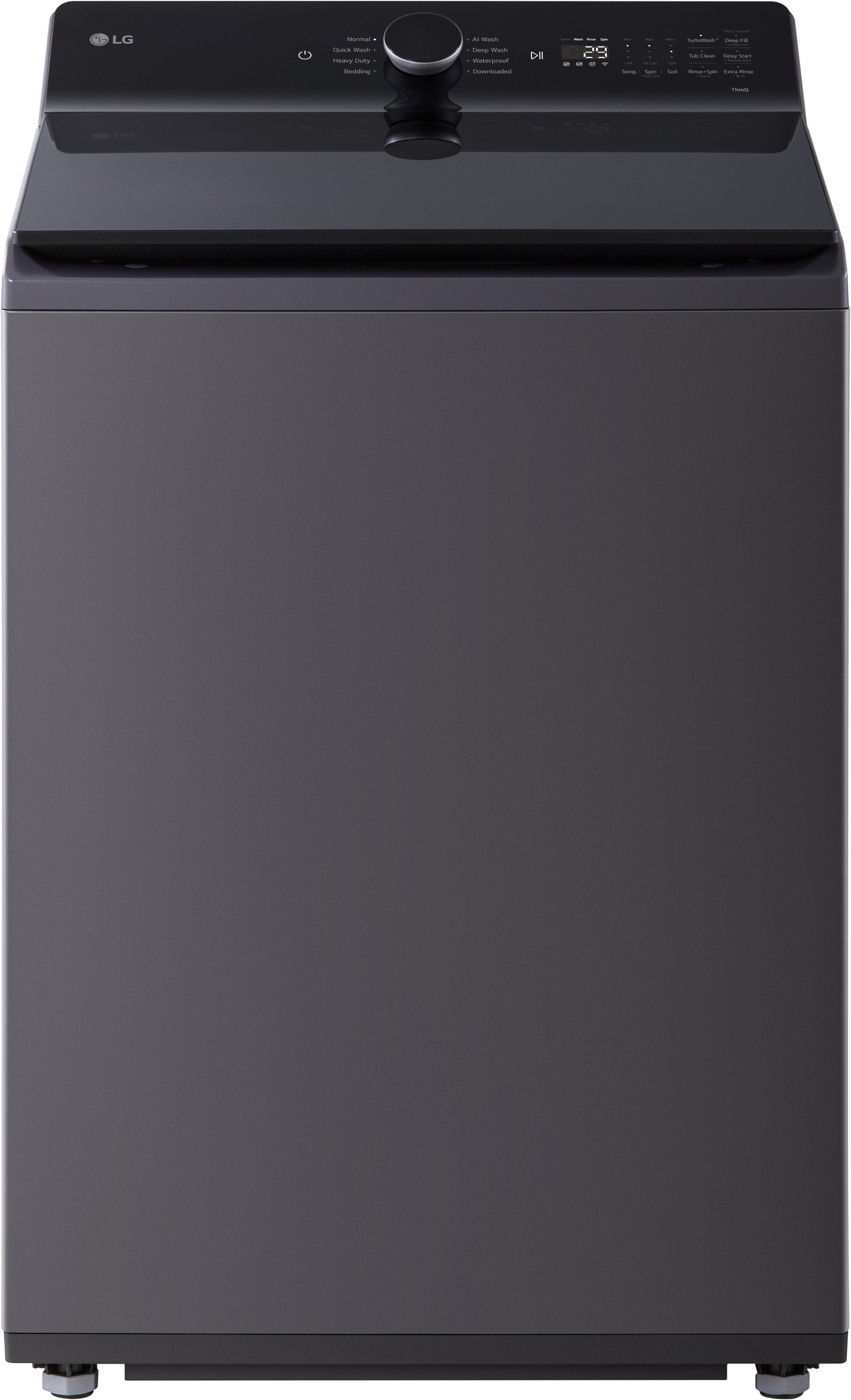 LG 27 Inch Top Load Washer with 5.5 cu ft Capacity, EasyUnload™, AI Fabric Sensor / Smart Pairing™ ,Slam Proof™ Glass Lid, ThinQ® Smart Technology, 6Motion™ Technology and Energy Star Certified: Black Steel