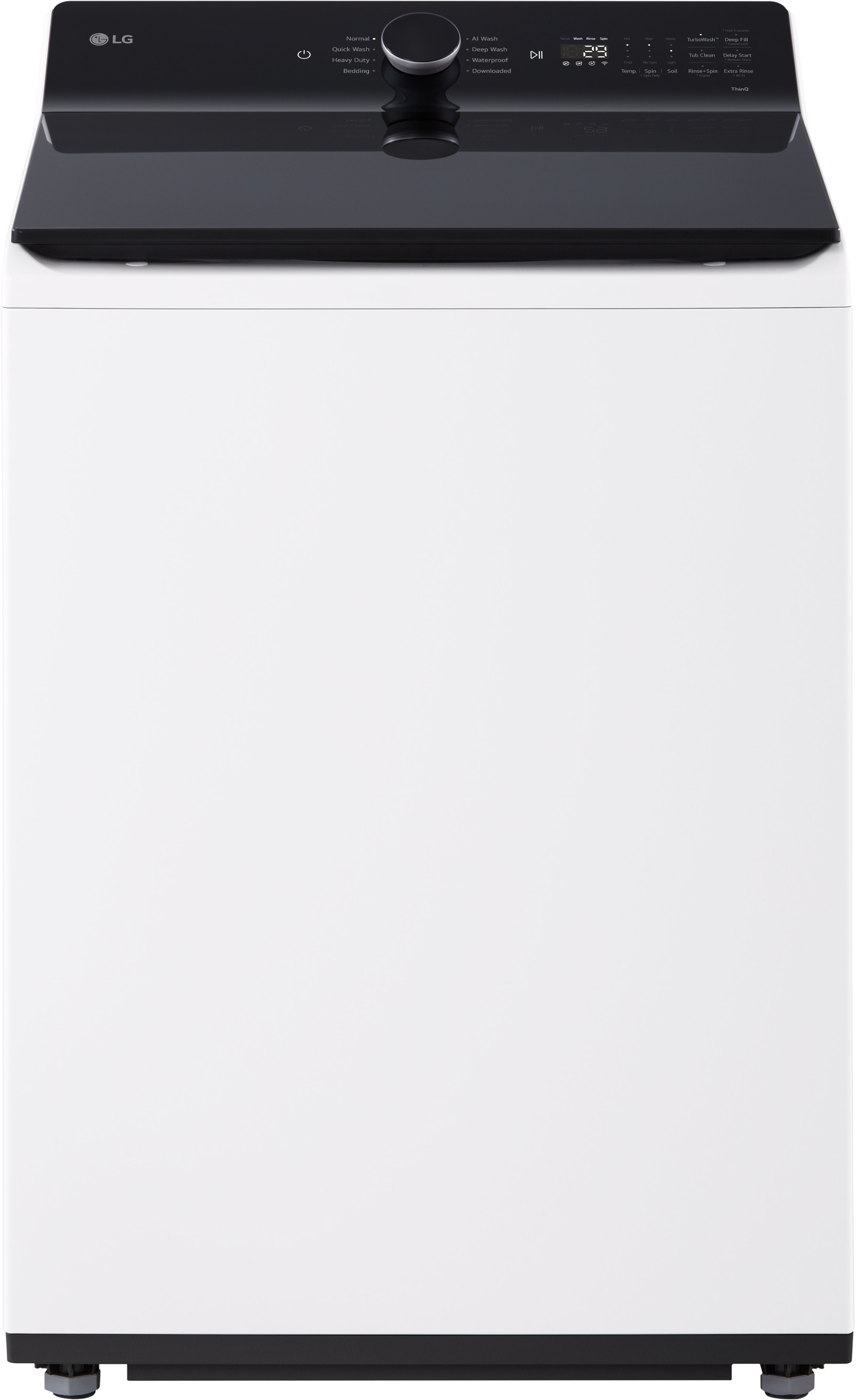 LG 27 Inch Top Load Washer with 5.5 cu ft Capacity, EasyUnload™, AI Fabric Sensor / Smart Pairing™ ,Slam Proof™ Glass Lid, ThinQ® Smart Technology, 6Motion™ Technology and Energy Star Certified: White