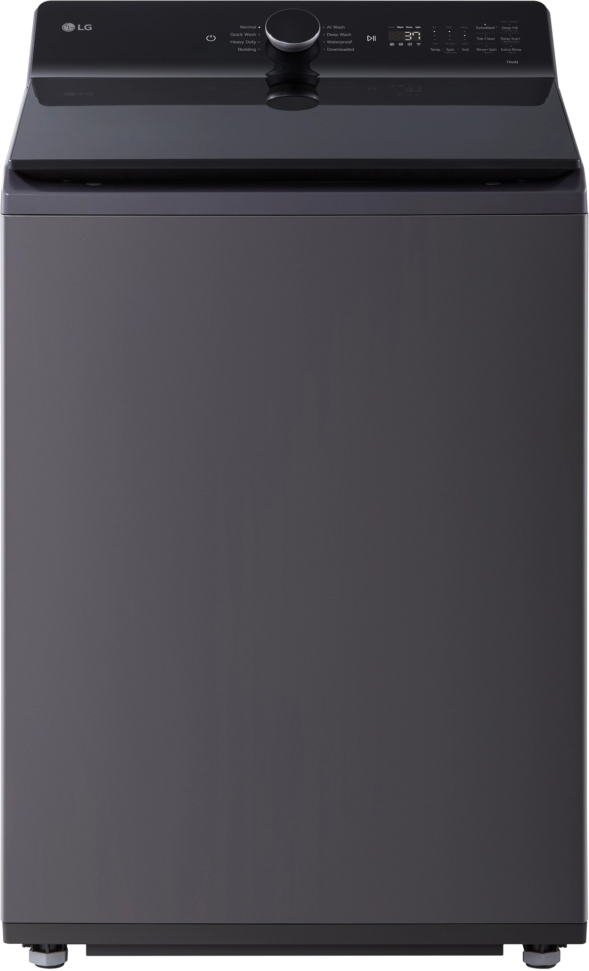 LG 27 Inch Top Load Washer with 5.3 cu ft Mega Capacity, AI Fabric Sensor / Smart Pairing™, 4-Way® Agitator, Slam Proof™ Glass Lid, ThinQ® Smart Technology, TurboWash3D™ Technology,6Motion™ Technology and Energy Star Certified: Matte Black
