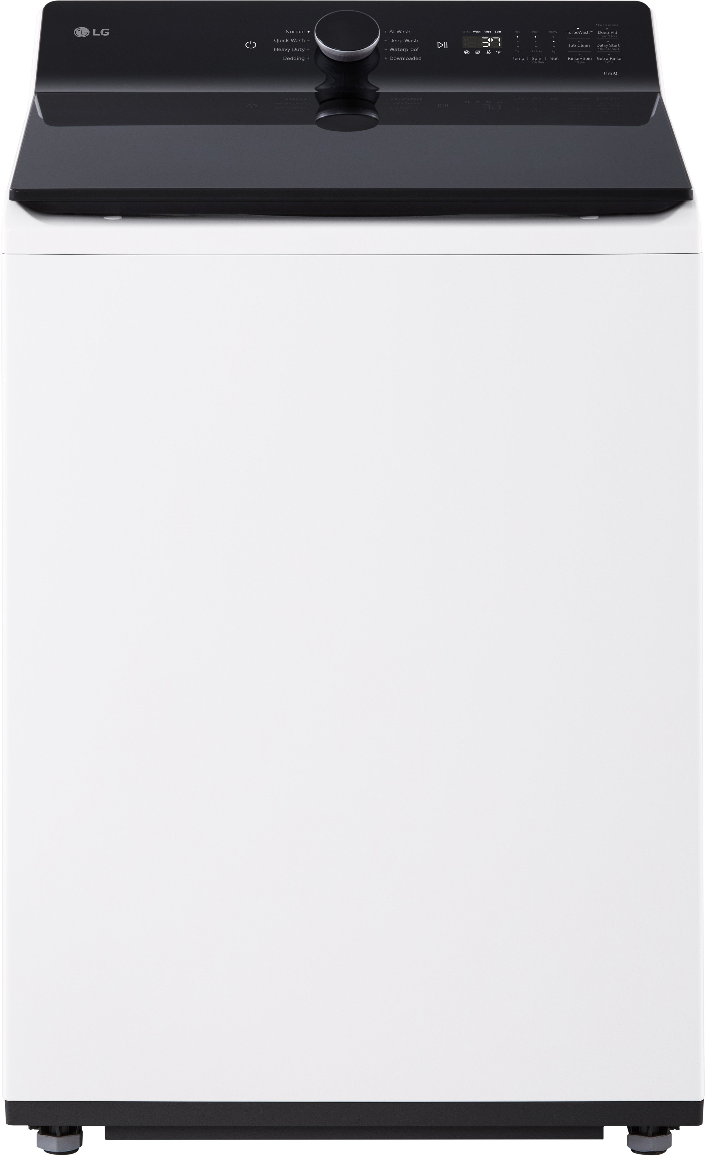 LG 27 Inch Top Load Washer with 5.3 cu ft Mega Capacity, AI Fabric Sensor / Smart Pairing™, 4-Way® Agitator, Slam Proof™ Glass Lid, ThinQ® Smart Technology, TurboWash3D™ Technology,6Motion™ Technology and Energy Star Certified: White