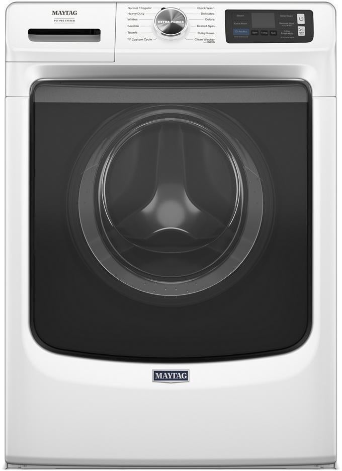 Maytag 27 Inch Smart Pet Pro Front Load Washer with 5.0 cu. ft. Capacity, 1150 RPM, 12 Wash Cycle, Steam Option, Sanitize Cycle, Drum Light, Auto Sensing and Energy Star Certified: White