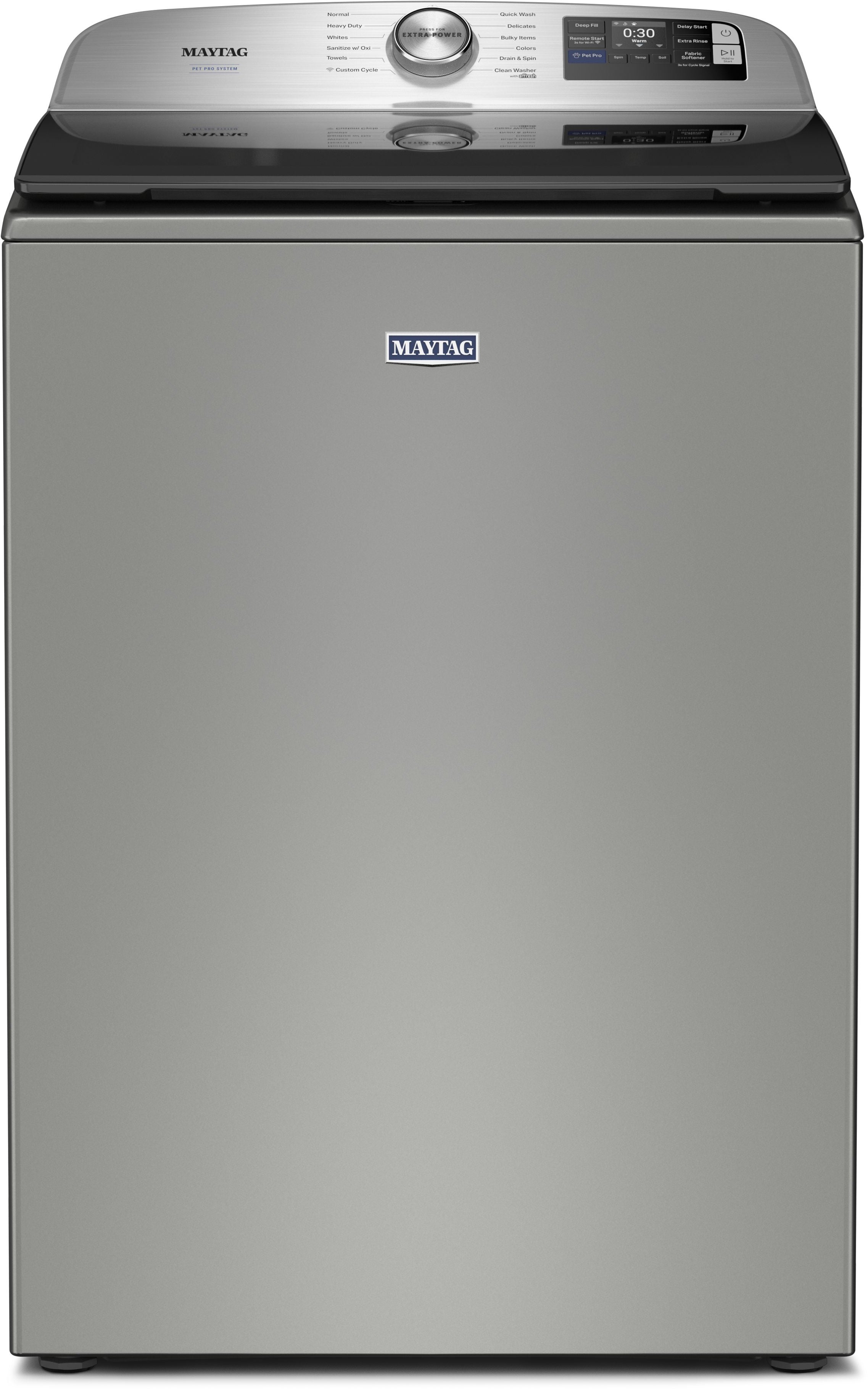 Maytag 5.2 Cu. Ft. Smart Top Load Ultra Capacity Washer With Pet Pro Option And Agitator: Classic Silver