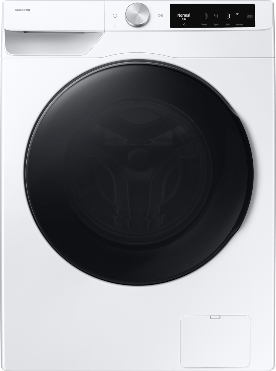 Samsung 24 Inch Front Load Smart Washer with 2.5 cu. ft. Capacity, AI Powered Smart Dial, VRT Plus? Technology, Drum Clean+, 24 Wash Cycles, 14 Wash Options, Swirl Drum Interior, Child Lock, and Energy Star Certified: White
