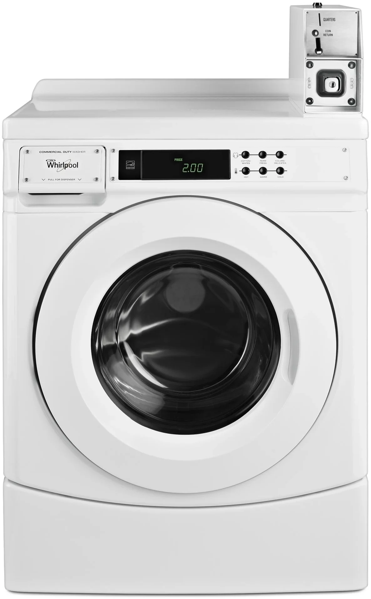 Whirlpool 27" White Commercial High-Efficiency Electric Front Load Washer Featuring Factory-Installed Coin Drop with Coin Box