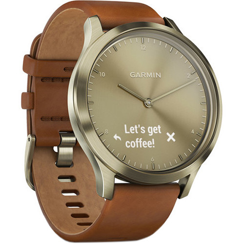 Garmin vivomove HR Premium Watch (Small/Medium, Gold with Light Brown Leather Band)