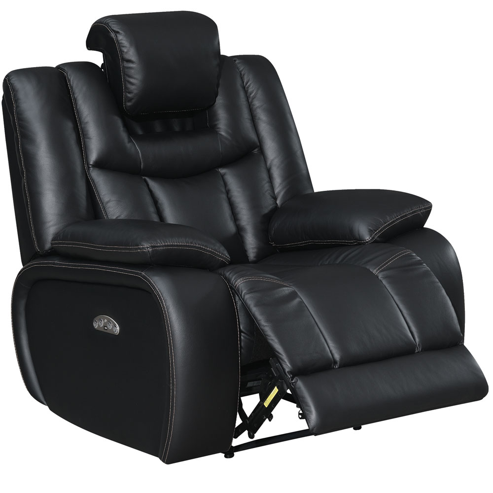Apex Black Leather Power Recliner with Power Headrest