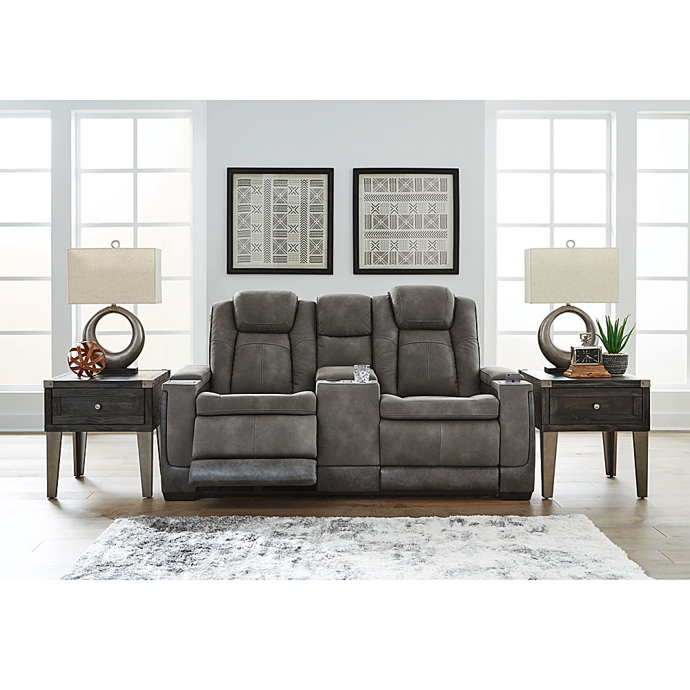 Next-Gen DuraPella Power Reclining Leather Look Loveseat - Grey