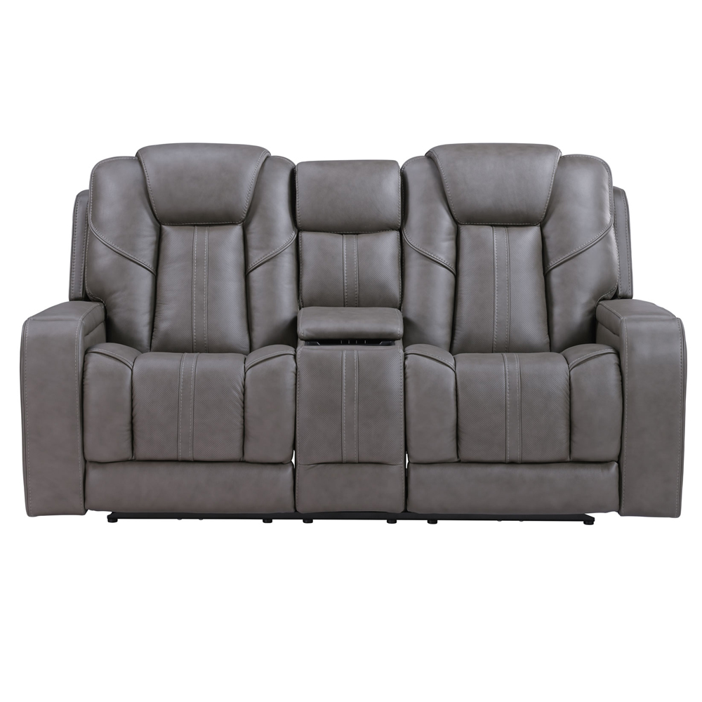 Daniel Triple Power Home Theater Leather Reclining Console Loveseat