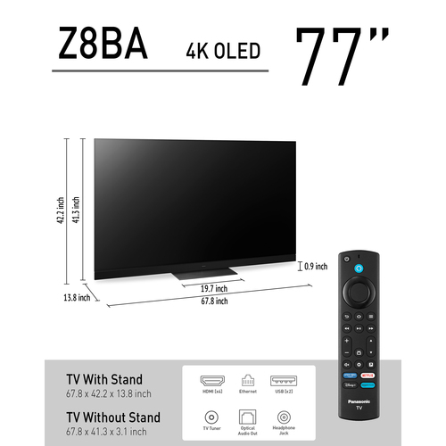 Panasonic Z8BAP 77 Inch OLED 4K Smart, Fire TV, 144Hz HDR10+, One