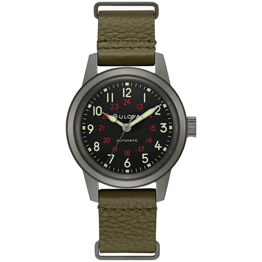 Bulova Mens Hack Watch with Green Leather Strap