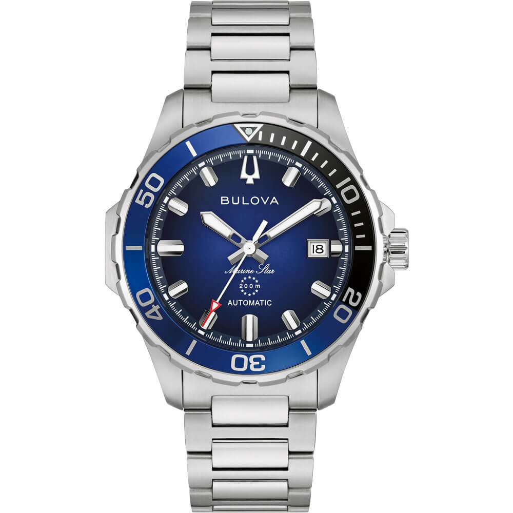 Mens Marine Star Series B Automatic Watch - Silver-Tone Stainless/Blue