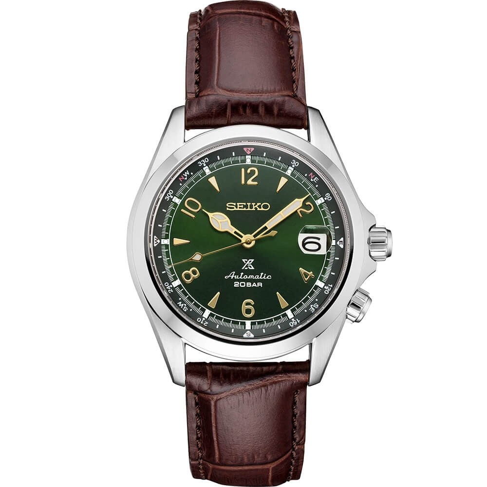 Seiko Prospex Alpinist Watch - Green/Brown Leather Band