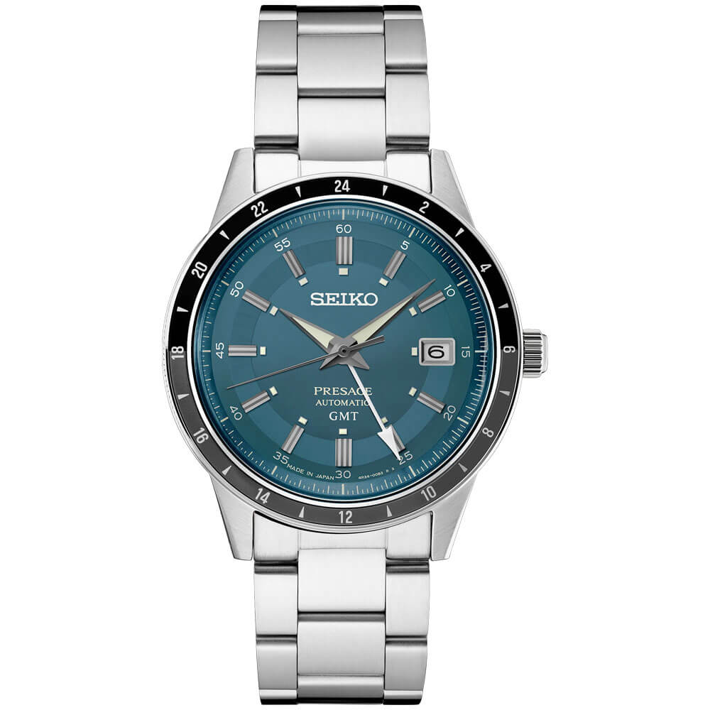 Seiko Presage Style 60s GMT Collection Automatic Watch - Stainless/Blue
