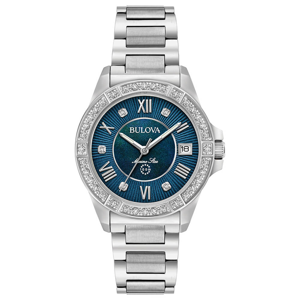 Bulova Marine Star Womens Automatic Watch - Stainless Steel/Blue