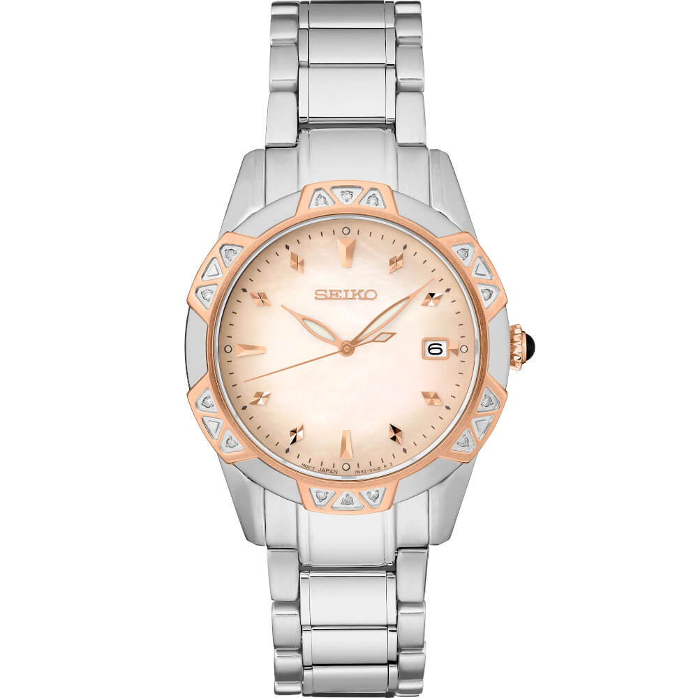 Seiko Diamond Quartz - White/Rose Gold/Stainless Steel - 33.2mm