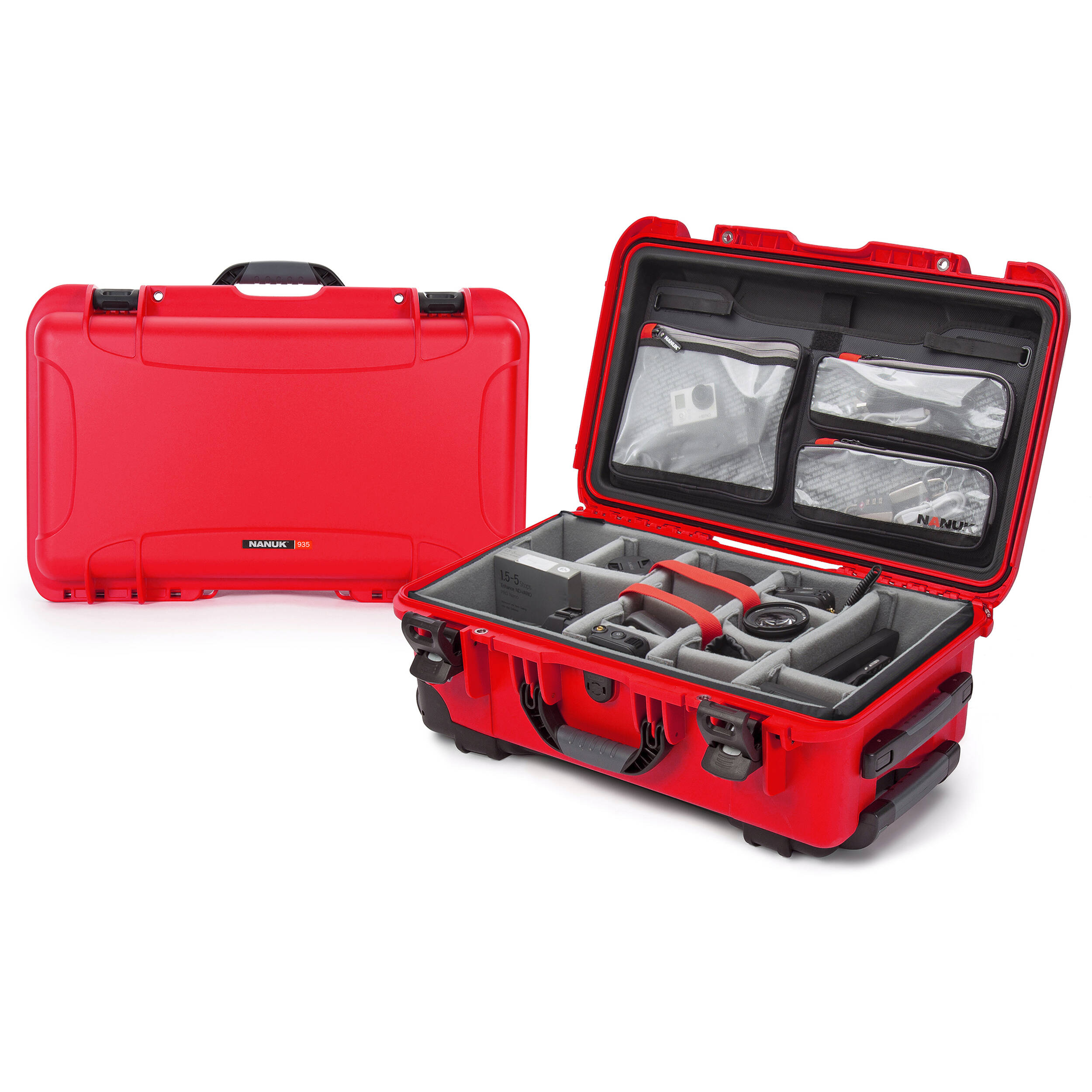 Nanuk 935 Wheeled Hard Utility Case with Padded Divider Insert & Lid Organizer (Red)
