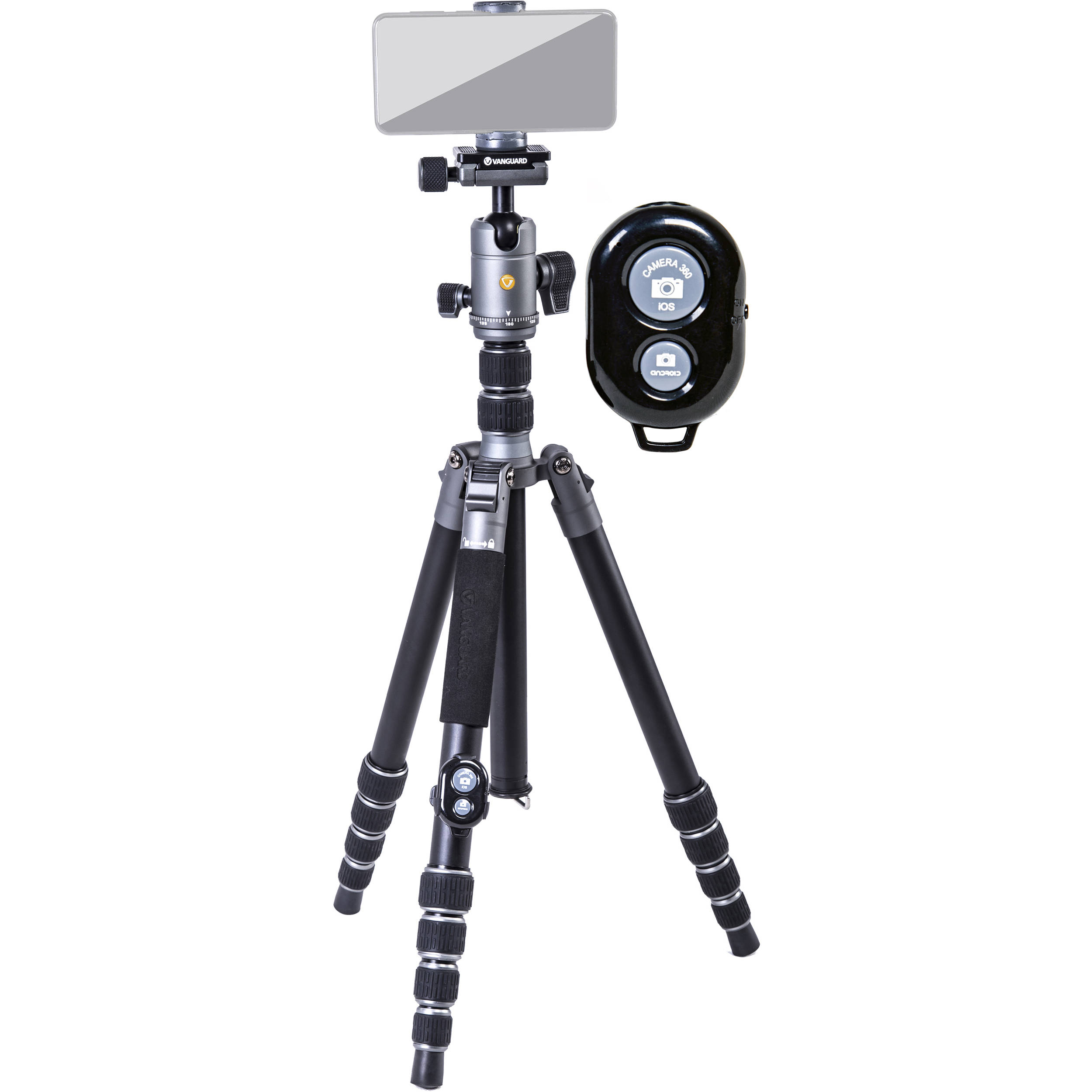 Vanguard VEO 3 GO 265HAB Aluminum Tripod/Monopod with BH-120 Ball Head, Smartphone Connector, and Bluetooth Remote
