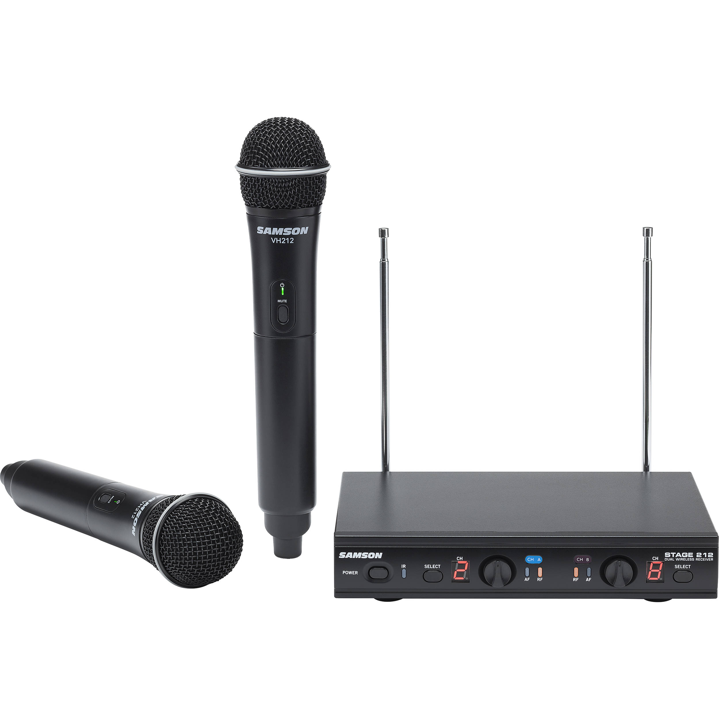 Samson Stage 212 Dual Handheld VHF Wireless System, with 2-Q6 HH Mics, 179-197.80 Frequency Range