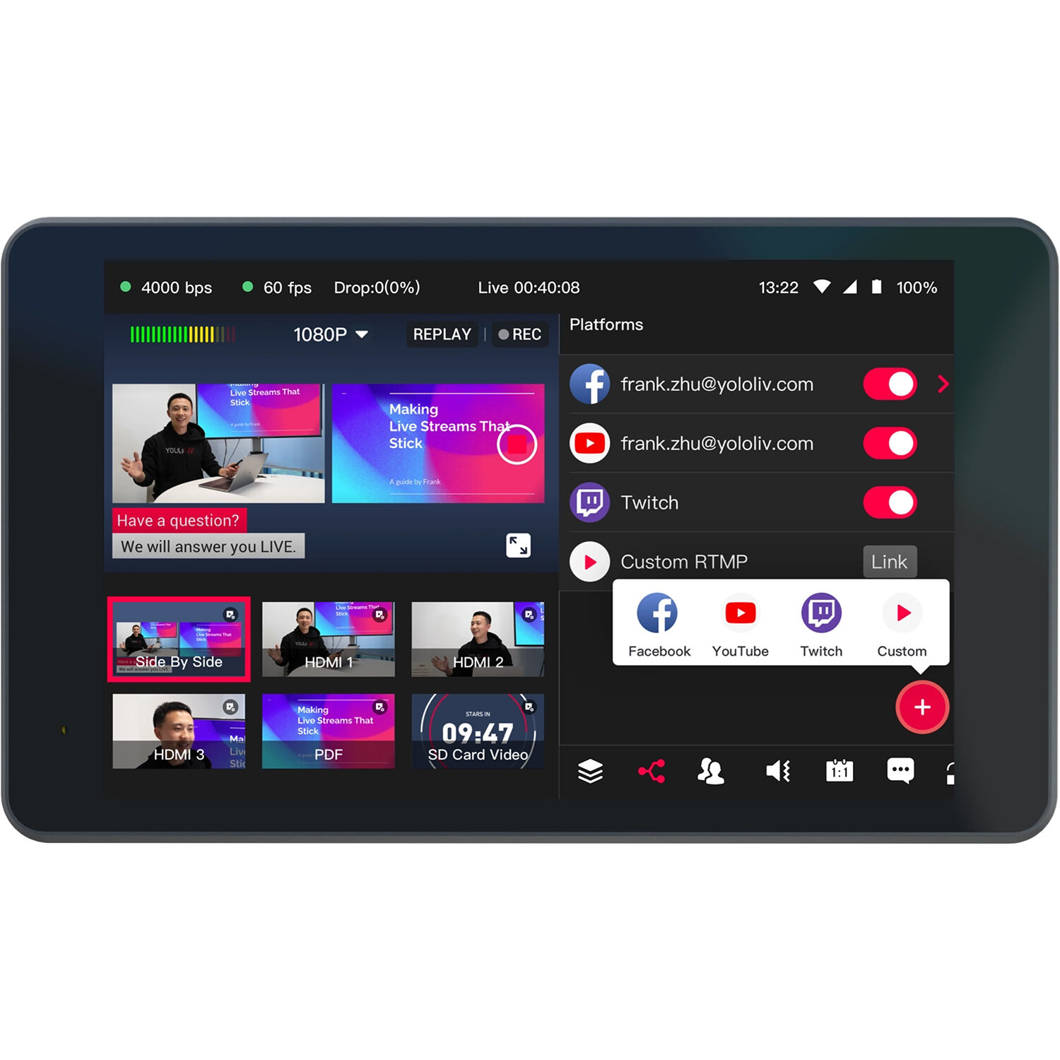 Yololiv YoloBox Pro Portable Multi-Camera Encoder/Streamer, Switcher/Monitor & Recorder